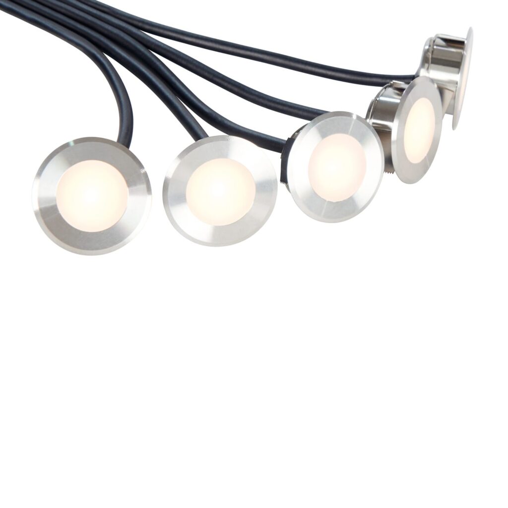 Nerūdijančio plieno terasos LED šviestuvai su šilta šviesa ir kabeliais, įleidžiamas apšvietimas