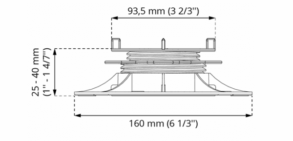 Reguliuojamos terasos atramos Baltic Clever 25–40 mm brėžinys su matmenimis