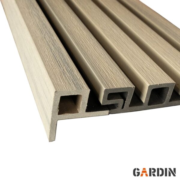 WPC fasado dailylentė Gardin Deco Wall, pilkos spalvos, rumbuotas profilis su tvirtinimo grioveliu